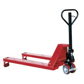 Handling pallet trucks feature a service capacity of 5,000 lbs.